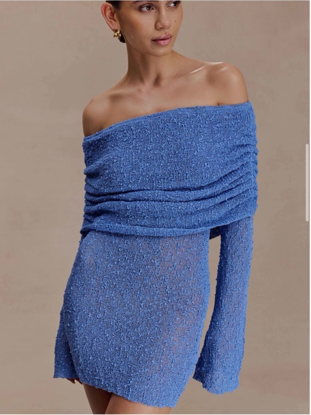 NWT Meshki off the shoulder boucle dress size S.